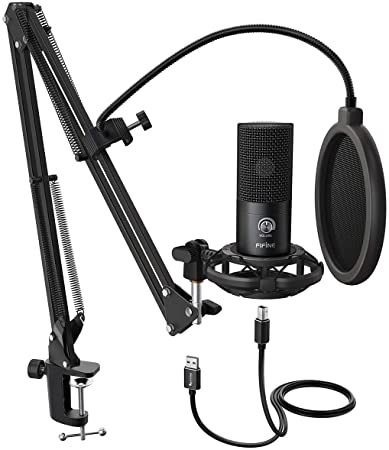 FIFINE Studio Condenser USB Microphone Computer PC Microphone Kit with Adjustable Scissor Arm Stand Shock Mount for Instruments Voice Overs Recording Podcasting YouTube Karaoke Gaming Streaming-T669