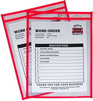 C-Line Neon Stitched Shop Ticket Holders, Red, Both Sides Clear, 9 x 12 Inches, 15 per Box (43914)