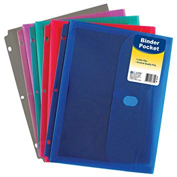 C-Line Super Heavyweight Poly Binder Pocket with Hook & Loop Closure, 1-Inch Gusset, Letter Size, Pack of 36, Assorted Colors (58730)