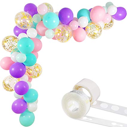 Unicorn Balloons Arch & Garland Kit, 70 Pack 12 Inch 5 Inch White Light Purple Pink Aqua Blue Mint Green Latex Balloons Gold Confetti Balloon Strip Set for Baby Shower Unicorn Party Supplies Birthday Decorations