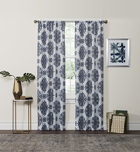 Eclipse 16003037084NVY Olivia 37-Inch by 84-Inch Thermaweave Room-Darkening Single Window Curtain Panel, Navy