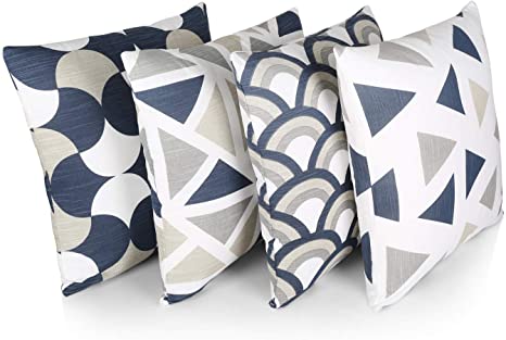 Penguin Home® 100% Cotton Decorative Double Sided Square Cushion Covers with Invisible Zipper 45cm x 45cm x 18” (Set of 4, Navy/Grey Mix), 45 X45 X1 cm