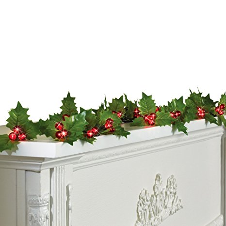 Holly Berry String Lights Garland with Timer
