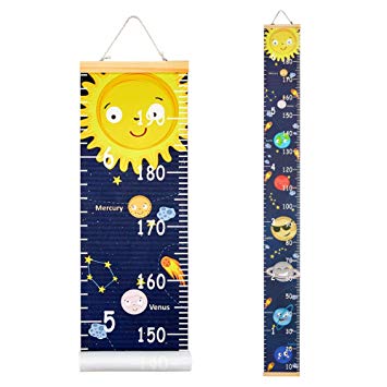 Beinou Growth Chart for Kids Wooden Wall Ruler 7.9'' x 79'' Canvas Height Measurement for Wall Decor Solar Planet Hanging Height Measure Chart for Baby Girls Toddler Bedroom
