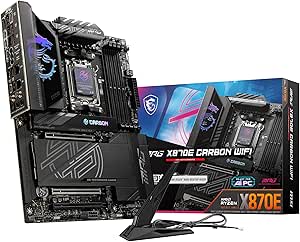 MSI MPG X870E Carbon WiFi Gaming Motherboard (AMD Ryzen 9000/8000/7000 Series Processors, AM5, DDR5, PCIe 5.0, M.2 Gen5, SATA 6Gb/s, USB 40Gbps, HDMI, Wi-Fi 7, Bluetooth 5.4, 5Gbps LAN, ATX)