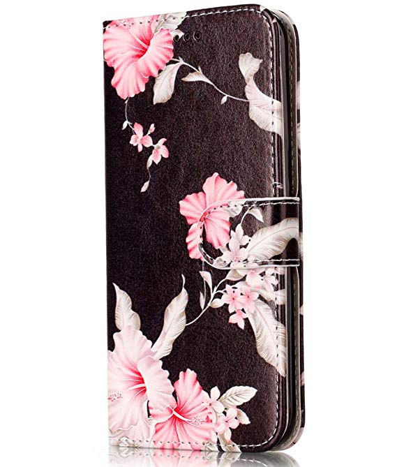 Galaxy S7 Edge Case, S7 Edge Wallet Case, JanCalm Flower Pattern Premium PU Leather Wallet [Card/Cash Slots] Stand Magnetic Flip Folio Cover for Samsung Galaxy S 7 Edge   Crystal Pen (Black/Flower)