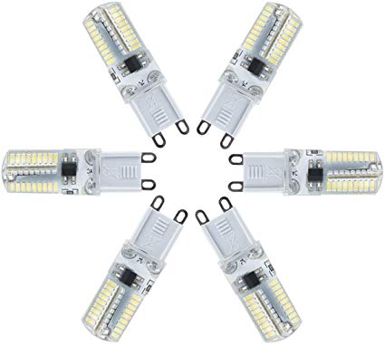 G9 LED Light Bulbs, 6-Pack 3W Dimmable Corn Bulb Daylight White 6000K 30W Incandescent Equivalent 260lm Bi-pin Base Ceiling Fan Bulbs for Home Lighting 110V