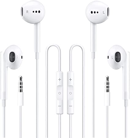 2 Packs Apple Wired Headphones Earbuds with Microphone,in-Ear Earphones Volume Control[Apple MFi Certified] Headphones Compatible with iPhone/ipad/Android/Computer and Other 3.5mm Jack Devices