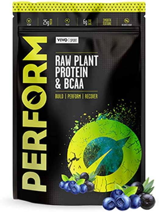 Vivo Life Perform - Raw Vegan Protein Powder | Pea & Hemp Protein Blend with BCAA | Gluten & Soy Free Protein Shake - Compostable Bag (Acai Berry & Blueberry, Small)…