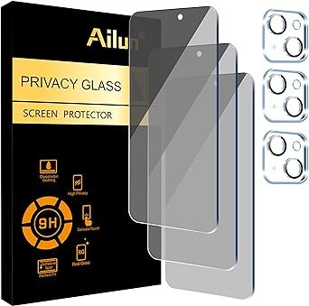 Ailun 3 Pack Privacy Screen Protector for iPhone 15 [6.1 inch]   3 Pack Camera Lens Protector, Anti Spy Private Tempered Glass Film, Case Friendly, [9H Hardness] - HD [Black] [6 Pack]