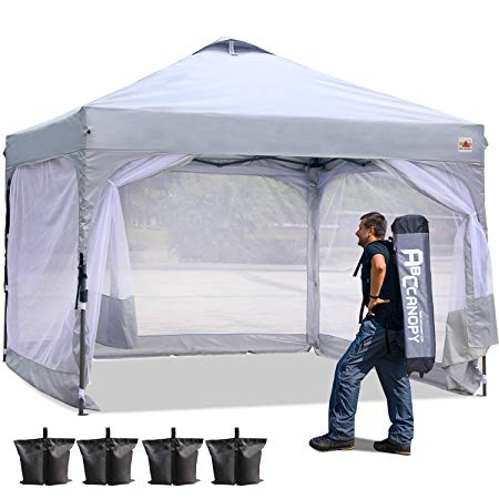 ABCCANOPY 10 x 10 Canopy Tent Easy Pop-up Tents Compact Instant Shelter with Side Walls and Wheeled Carry Bag Bonus Extra 4 Weights Bags, Gray