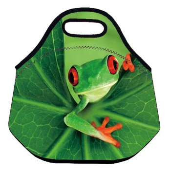 Soft Boys Girls Waterproof Insulated Neoprene Lunch Container School Office Travel Outdoor Work Lunch Bag Tote Cooler Lunch Box Handbag Food Storage Carrying Bag (Frog) HST-LB-032