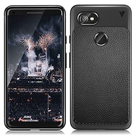 MobiTussion® (V Series) Google Pixel 2 XL Case Anti Slip Shock Resistant Hi-Out from Screen and from Camera for 360 Degree Protection Leather Texture Rugged Armor TPU Case for Google Pixel 2XL (VseriesLTpu Pixel2xl Black)
