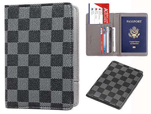 Rita Messi Luxury Passport Holder Cover Case Checkerboard PU Vegan Leather RFID Blocking Travel Organizer Card Holder