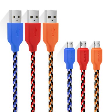 Magic-T Micro USB Cable 66ft2m Braided Charging Cord Data Charger High Speed 20 A Male to Micro B for Android Samsung HTC Motorola Sprint Nokia LG HP Sony Blackberry and More3-Pack
