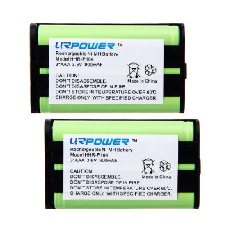 URPOWER® 2 Packs Home Phone Battery For Panasonic HHR-P104, HHR-P104A, KX-FG6550, KX-FPG391, KX-TG2302, KX-TG2303, KX-TG2312, KX-TG2355W, KX-TG2356B, KX-TG2356BP, KX-TG2356S, KX-TG2356W, KX-TG2357B, KX-TG2357PK, KX-TG2382B, KX-TG2386B, KX-TG2388B, KX-TG2396