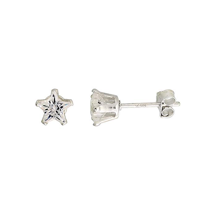 Sterling Silver Cubic Zirconia Star Earrings Studs 5 mm
