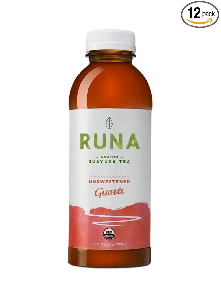 Runa Clean Energy Organic Guayusa Tea, Guava Unsweetened, 16.9 Ounce (Pack of 12)