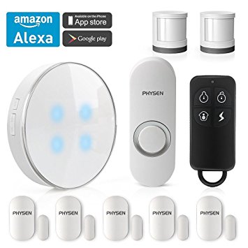 PHYSEN Wireless Smart Home Security System kit with 1 Smart WiFi Hub,1 Doorbell Button,2 Motion Sensors,5 Contact Sensors and 1 Remote Control,Control by Smartphone APP,Work with Alexa