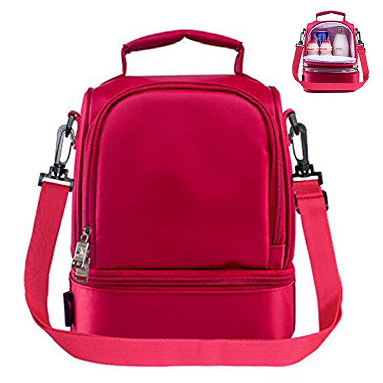 Adult Lunch Bags for Women,Girls Insulated Lunch Box Thermal Lunch Cooler Tote Bag with Shoulder Strap 8L Double Decker
