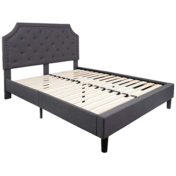 Flash Furniture Brighton Tufted Upholstered Queen Size Platform Bed in Dark Gray Fabric