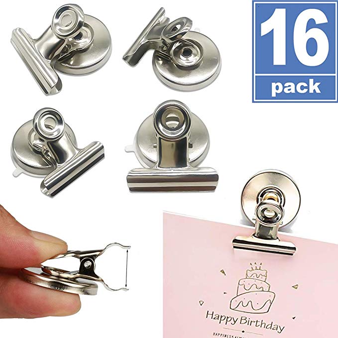 Magnetic Clips 16 Pcak Magnetic Hooks Clips Strong Refrigerator Magnets Clips Fridge Magnets prefect for House Office School Use, Hanging Home Decoration, Photo Displays