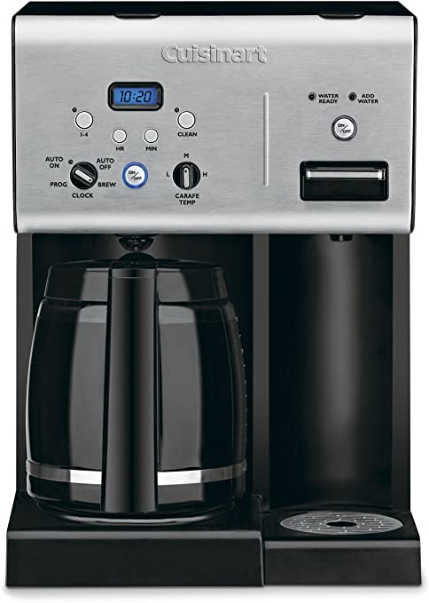 Cuisinart CHW-12 Coffee Plus 12-Cup Programmable Coffeemaker with Hot Water System, Black/Stainless