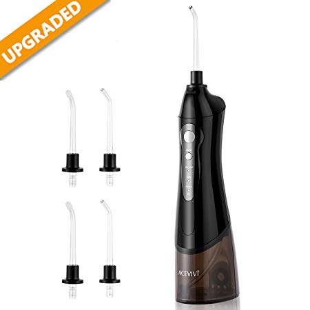 ACEVIVI Water flosser Oral Irrigator for Teeth with 4 Jet tips Cordless Rechargeable Portable Power Dental Flosser 180ml, Black