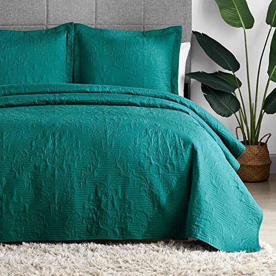 Hansleep Quilt Set Ultrasonic Lightweight Bed Decor Coverlet Set Comforter Bedding Cover Bedspread for All Season Use (Emerald Green, Twin)