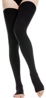 BriteLeafs Opaque Thigh High Compression Stockings Firm Support 20-30 mmHg, Open Toe - Gradient Compression (X-Large, Black)