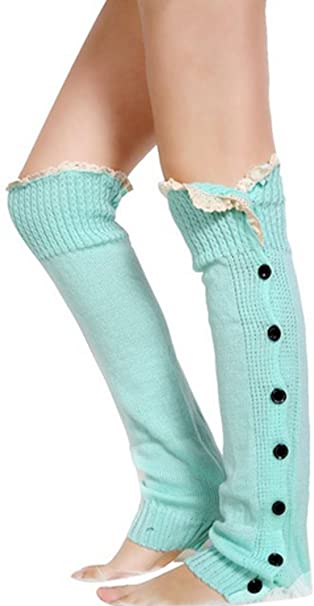 ACEVOG Women's Christmas Knee High Knit Crochet Lace Trim Leg Warmers Boot Socks