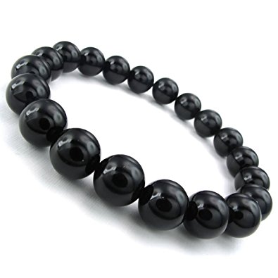 Konov Jewelry Agate Onyx Mens Womens Bracelet, 10mm Natural Energy Stone Beads, Black, with Gift Bag, C24314