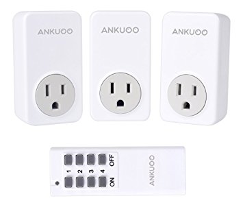 Ankuoo REC 1800W 15 Amp Wireless Remote Control Electrical Outlet Switch with LED Indicator, White