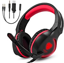 VOTRON Gaming Headset with Mic 3.5MM Surround Sound Stereo Earphone Headband Wired Over Ear Headphone LED Light for Xbox One PS4 Latop PC Mobile Phones-Red