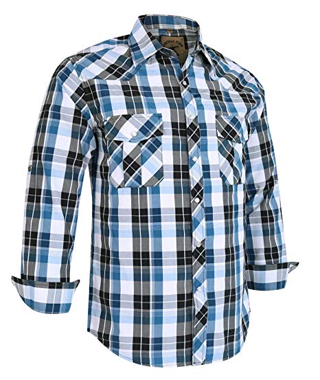 Coevals Club Men's Long Sleeve Casual Western Plaid Press Buttons Shirt