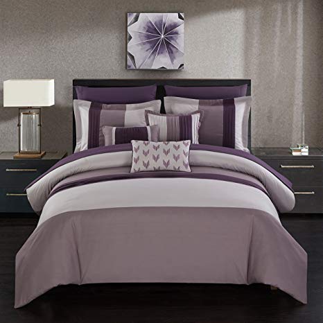 Chic Home 10 Piece Ayelet Comforter Set, Queen, Plum