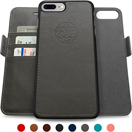 Dreem Fibonacci iP7 V1 RFID Wallet Case with Detachable Folio, Premium Vegan Leather, 2 Kickstands, Gift Box, for iPhone 7 PLUS - Dark Gray