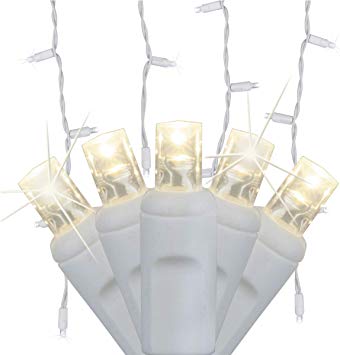 SoftTwinkle Pulsing Twinkle LED Icicle Lights LED Icicle Twinkling Lights, Slow Twinkling Lights on White Wire (70 Lights, 7.5 Ft, Warm White)