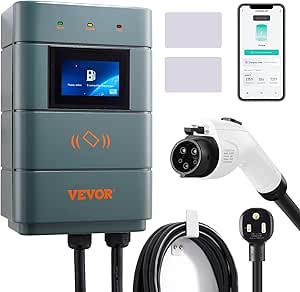 VEVOR Level 2 Electric Vehicle Charging Station, 0-48A Adjustable, 11.5 kW 240V NEMA 6-50 Plug Smart EV Charger with WiFi, 24-Foot TPE Charging Cable for Indoor/Outdoor Use, ETL & Energy Star Certifie