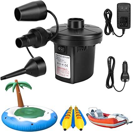 Air Pump for Inflatables, Portable Quick-Fill Electric Air Mattress Pump with 3 Nozzles, Inflator & Deflator Pumps for Outdoor Camping, Pool Floats, Inflatables Couch, Swimming Ring, 12V DC/110V AC