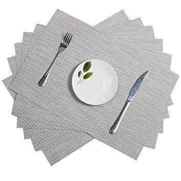 HEBE Placemats for Dinner Table Wipeable PVC Placemats Plastic Wicker Placemats Set of 6