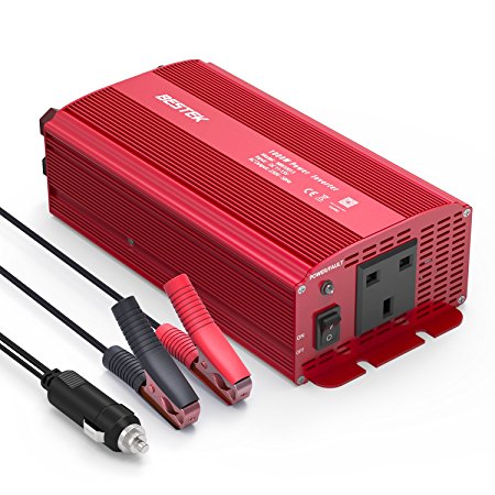 BESTEK 1000W Power Inverter DC 12V to AC Outlet 230V 240V Voltage Converter with Cigarette Lighter Adapter in Car and Crocodile Clip for Battery