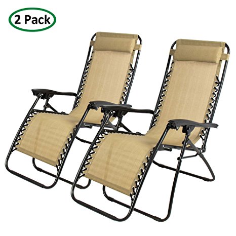 PARTYSAVING 2-Piece Infinity Zero Gravity Outdoor Lounge Patio Folding Reclining Chair, Tan