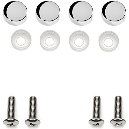 License Plate Frame Screw Covers Caps Chrome with Stainless Steel Screws