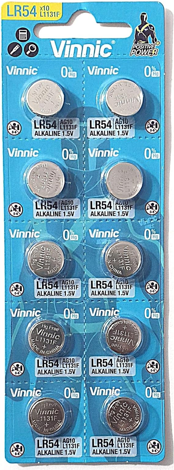 Vinnic Ag10 L1131 189 V10Ga Rw89 D189 Alkaline Battery (10 Pack) Used In Watches, Calculators, Toys