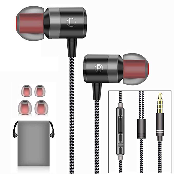 ZJXD Earphones In Ear Headphones Wired Earbuds Noise Isolating Headset With Microphone remote sound control Compatible With iPhone Samsung Huawei Android Smartphones Tablets and more