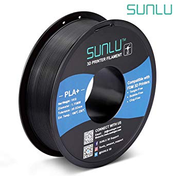 SUNLU PLA Plus 3D Filament 1.75mm for 3D Printer & 3D Pens, 1KG (2.2LBS) PLA  Filament Tolerance Accuracy  /- 0.02 mm, Black