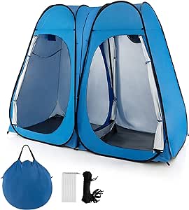 Goplus 2 Room Pop Up Shower Tent, 7.5FT Changing Tent with Ground Stake, Wind Rope, Carry Bag, Outdoor Instant Bathroom Tent with Window, Clothesline, Pocket, Portable Privacy Tent for Camping, Toilet