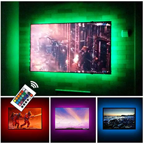 USB TV Backlight RGB LED Neon Accent Lights Strips for 32 to 43 inch HDTV Bias Lighting with Remote - USB Powered TV Behind Lighting LED Strip