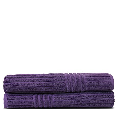 Luxury Hotel & Spa Towel 100% pure Turkish Cotton Ribbed Channel pattren - Bath Towel - Plum - Set of 2